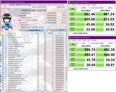 CrystalDisk ADATA SU800 256GB Lenovo S415 Touch 20220304.jpg
