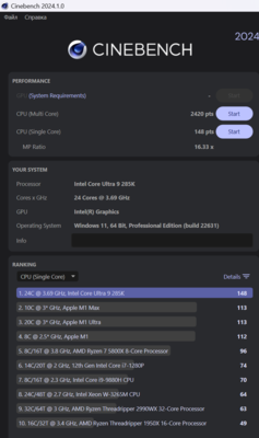 Cinebench R24 - 285K-F10d_low latency-249W-88Celcius.png